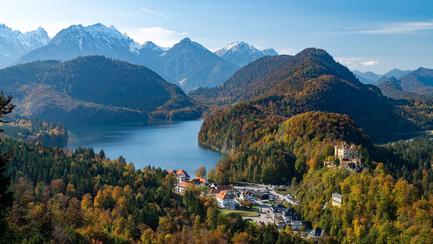 Hohenschwangau village and the Alpsee in autumn, from above